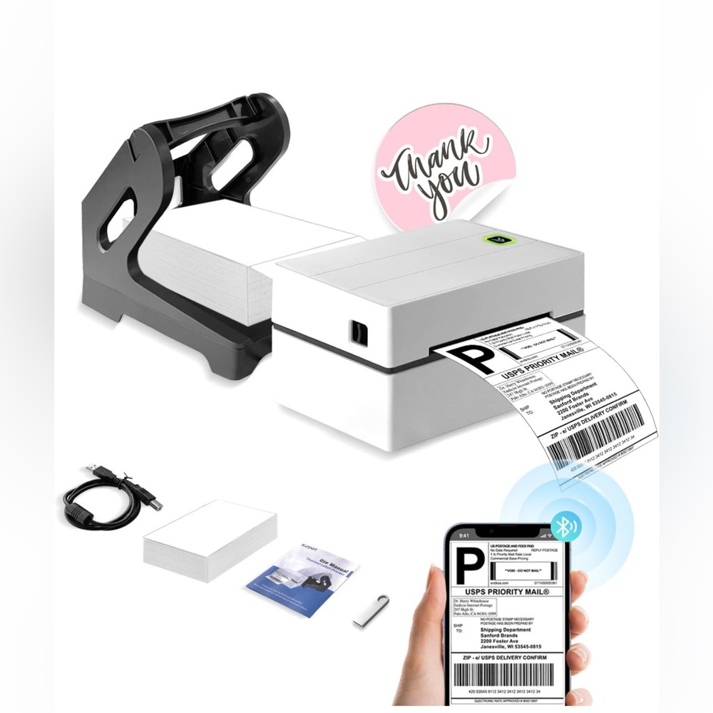 Thermal Label Printer, USB/Bluetooth Label Printer with Label Holder